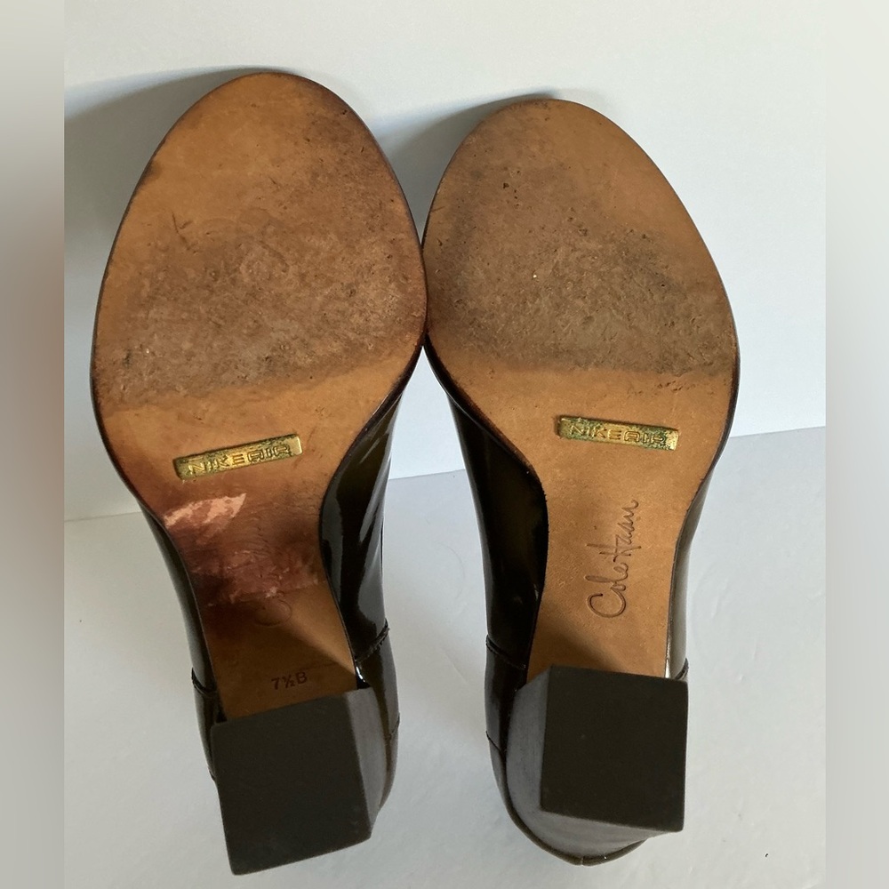 Cole Haan Kendra Nike Air Patent Leather Sepia/Green Block Heel Pumps 7,5 - Picture 5 of 15